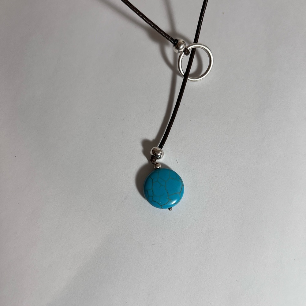 Lariat necklace, leather, turquoise, silver NWOT - Picture 6 of 6